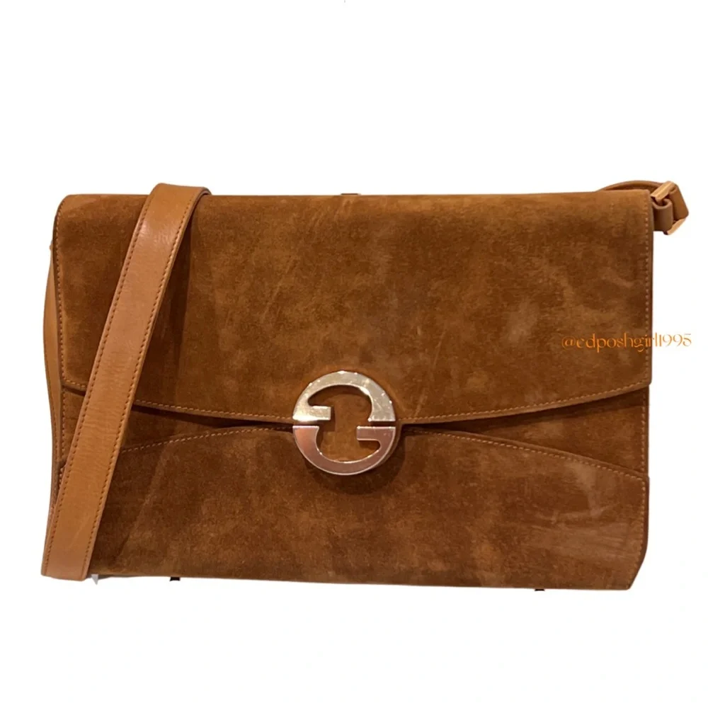 Vintage 1970s Gucci Blondie Camel Suede GG Envelope Bag convertible - Picture 5 of 14